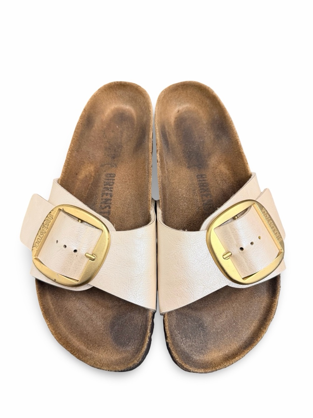 Birkenstock Madrid Big Buckle Sandals Off-White Pearl Leather Size 39 / US 8-8.5